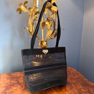 Salvatore Ferragamo Black Suede and Mesh Shoulder Bag Handbag Vintage